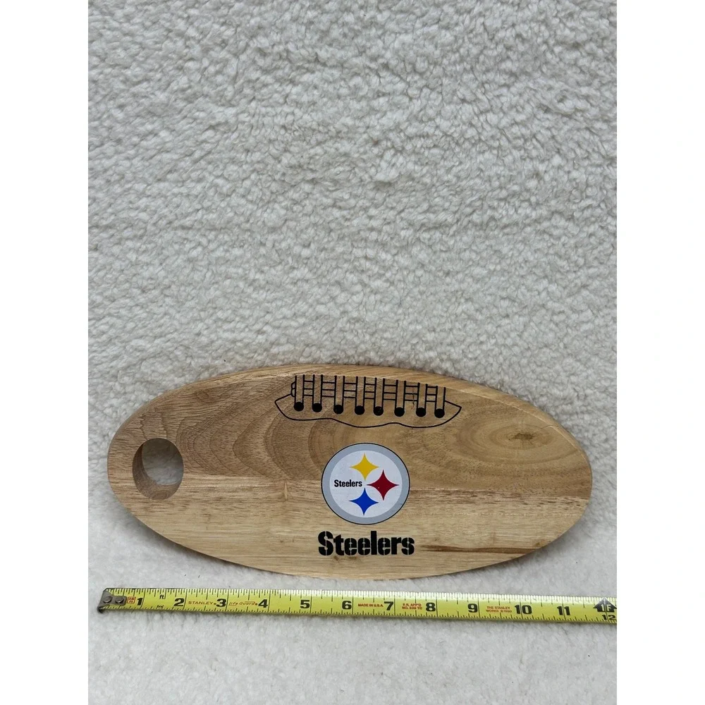Pittsburgh Steelers Cutting Board VTG Brown Wood Football Shape NFL Serving Tray